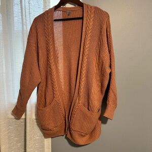 Charlotte Russe Open-Front Cable Knit Cardigan - dark rose